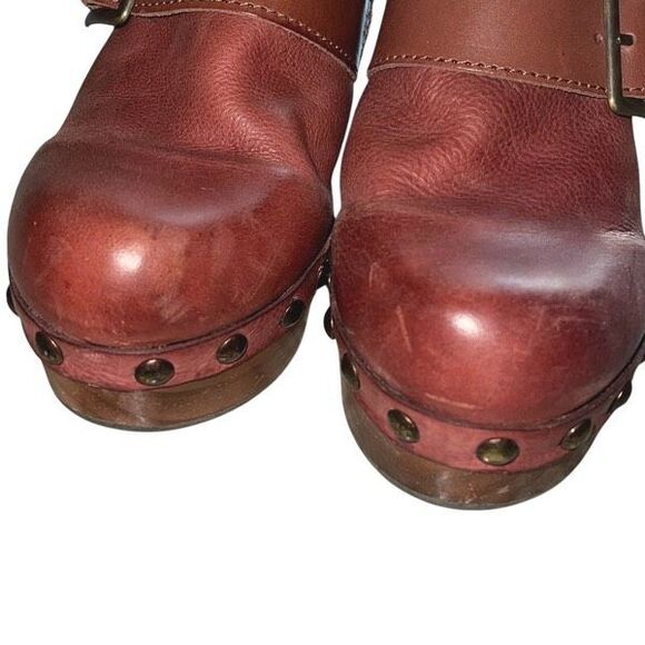 Free People Womens Culver City Studded Wooden‎ Platform Clogs Mahogany Size 38.5 - Picture 6 of 11